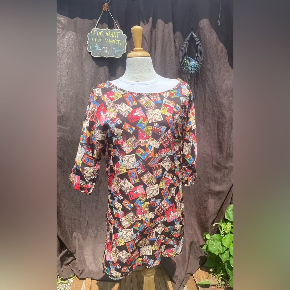 Artisan Comic Strip Tunic Blouse - Unique Graphic Print - Funky Art-to-Wear